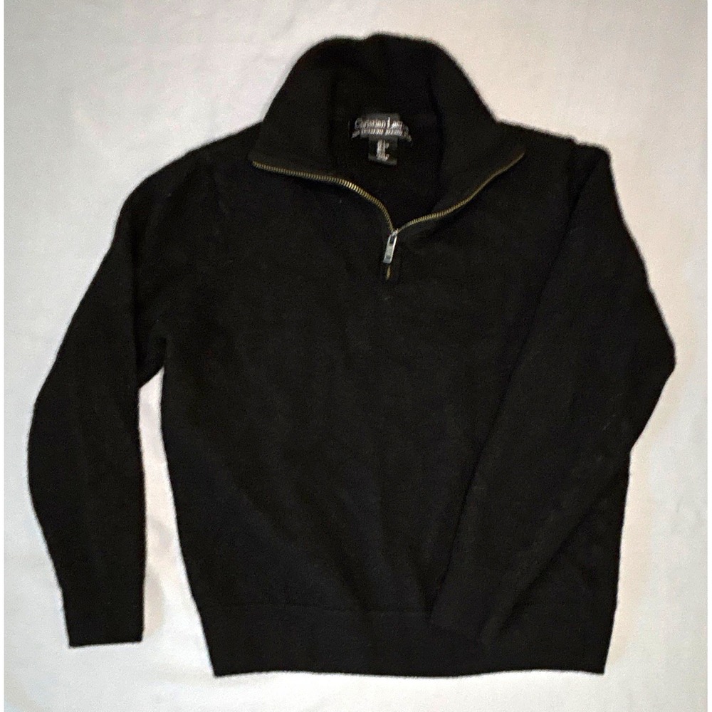 Christian Lacroix Mens Black 100% Extrafine Merino Wool Quarter Zip Sweater L